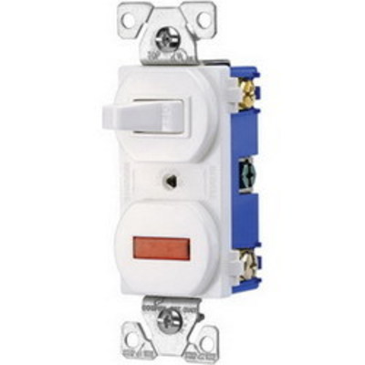 Cooper Wiring Devices 277W-BOX Cooper Wiring 277W-BOX Arrow Hart&trade; Duplex Combination Switch with Pilot Light; 120 Volt AC, 15 Amp, 1-Pole, White