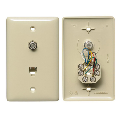 Hubbell Wiring Device-Kellems NS748I Hubbell Wiring NS748I NetSelect&reg; 1-Gang Wall Jack Plate; Wall, Thermoplastic, Electric Ivory
