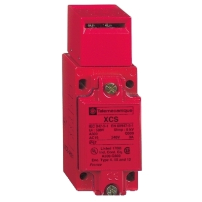 Square D by Schneider Electric XCSA703 Schneider Electric / Square D XCSA703 Preventa&trade; Safety Interlock Switch; 10 Amp, 300 Volt AC, 2 NC/1 NO, Key Operated Turret Head Actuator